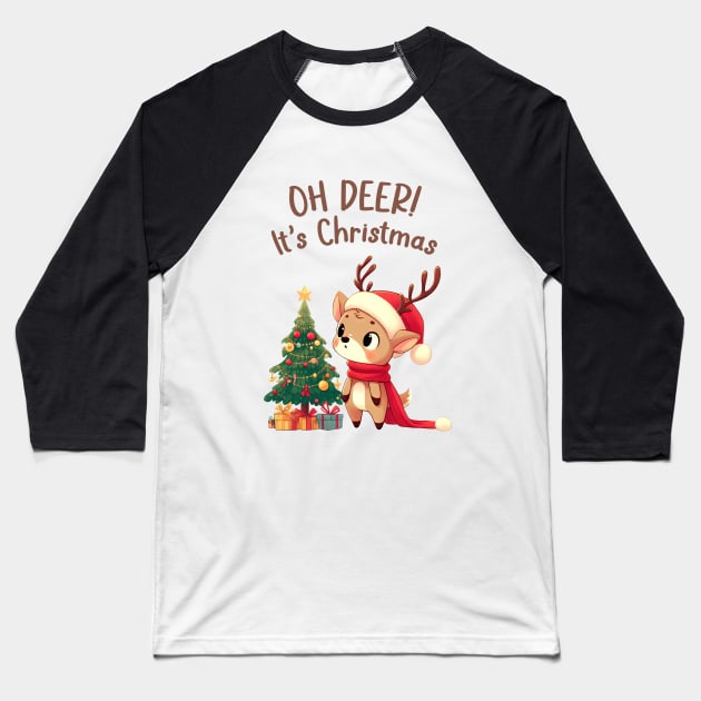 Oh Deer Its Christmas Baseball T-Shirt by Takeda_Art